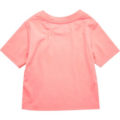 Mini girls coral ribbed t-shirt